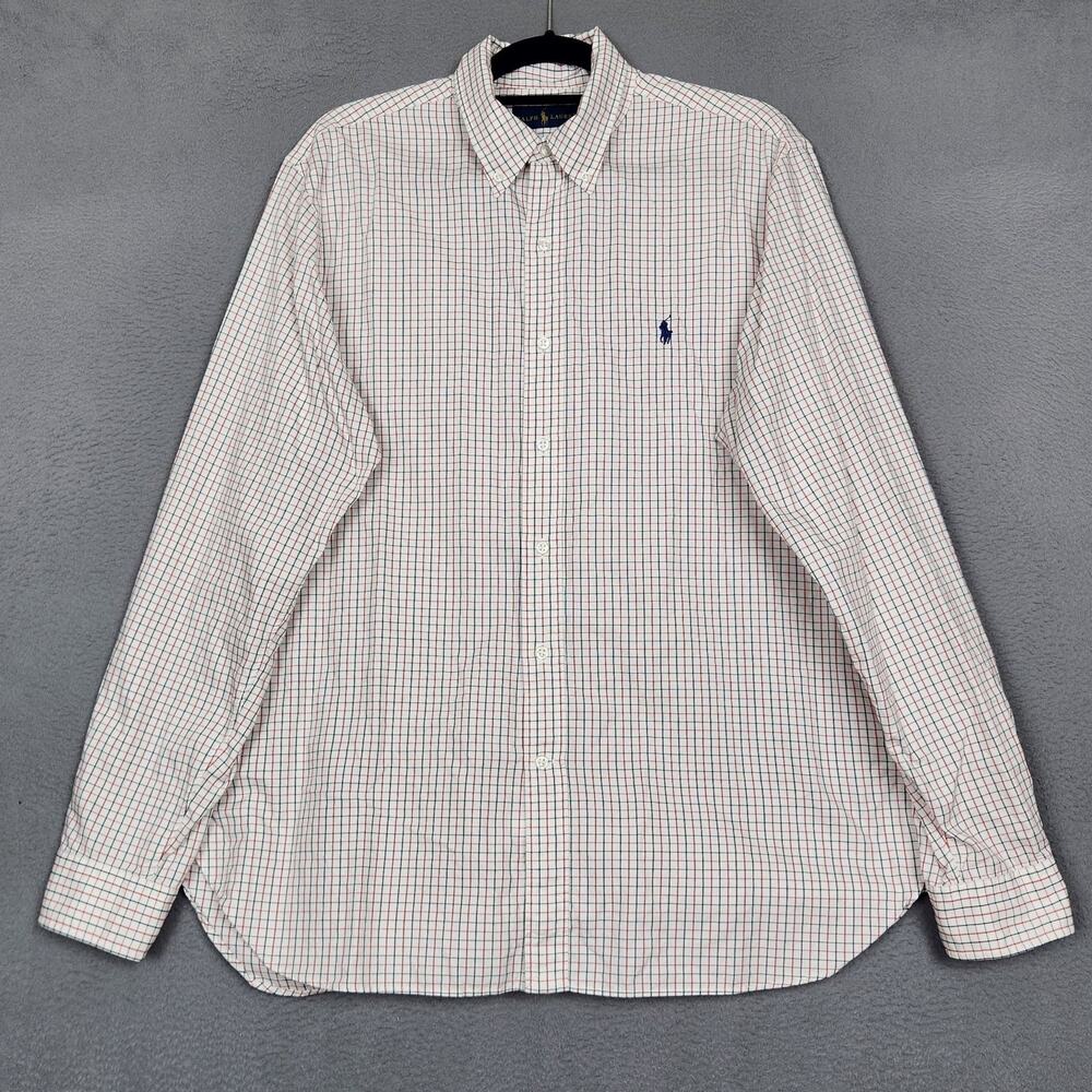 Ralph Lauren Shirt Mens Large White Check Long Sleeve Button Down Casual Cotton